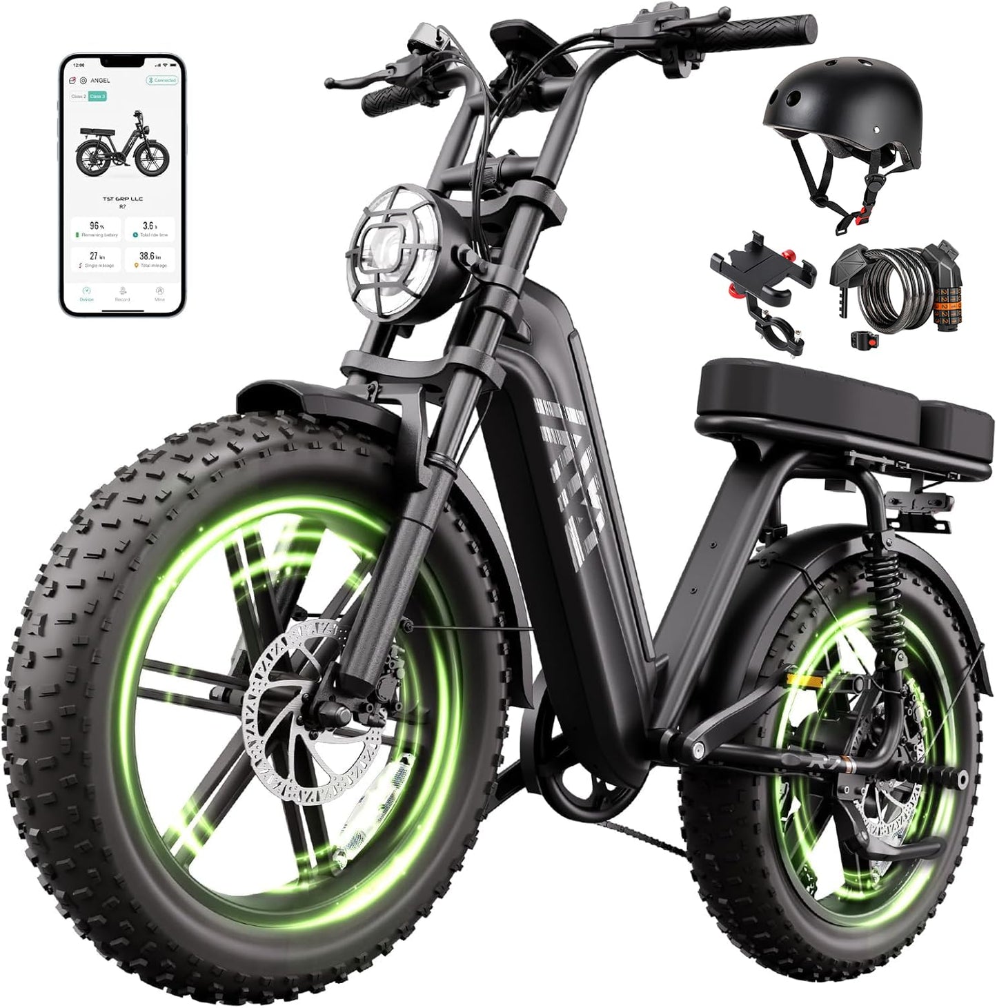 TST Electric Bike for Adults 1500W Peak 20" Fat Tire All-Terrain E-Bike 60 Miles Electric Dirt Bike for Road Sand Mountain Snow - 48V 15AH Battery Powered Electric Motorcycle for Adventure