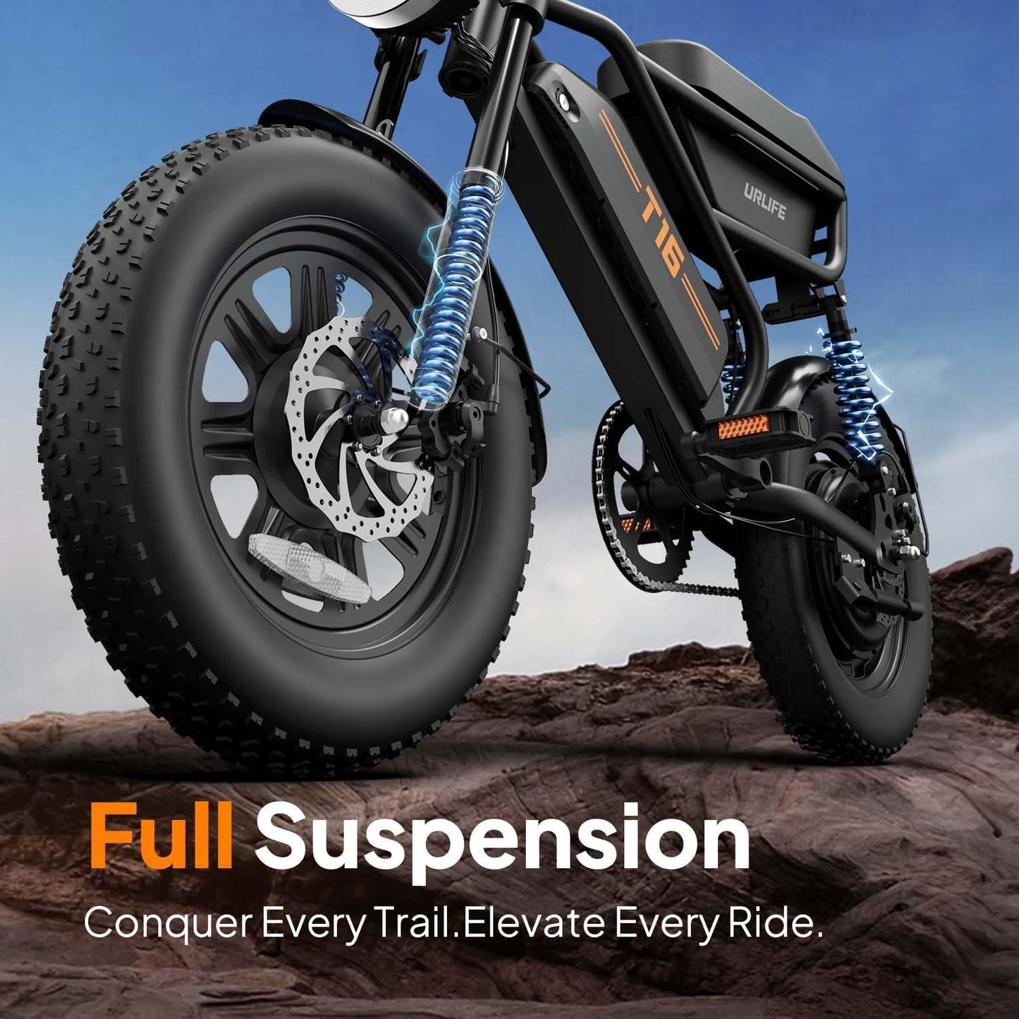 URLIFE 16" x 3.0 Electric Bike, 48V 13Ah Removable Battery, 250W Brushless Motor, 100km Range, Ebike with Dual Suspension, Lockable Storage Box for Teenagers and Adults (Black)