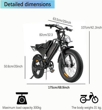 Electric Bike for Adults, 48V18.2Ah Removable Battery Ebike, Dual Shock Absorbers 20 Inch All-Terrain Tires Off-Road Electric Mountain Bike for Urban Commuting, Various Terrain