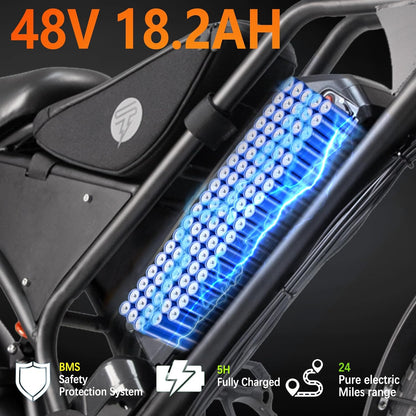 Electric Bike for Adults, 48V18.2Ah Removable Battery Ebike, Dual Shock Absorbers 20 Inch All-Terrain Tires Off-Road Electric Mountain Bike for Urban Commuting, Various Terrain