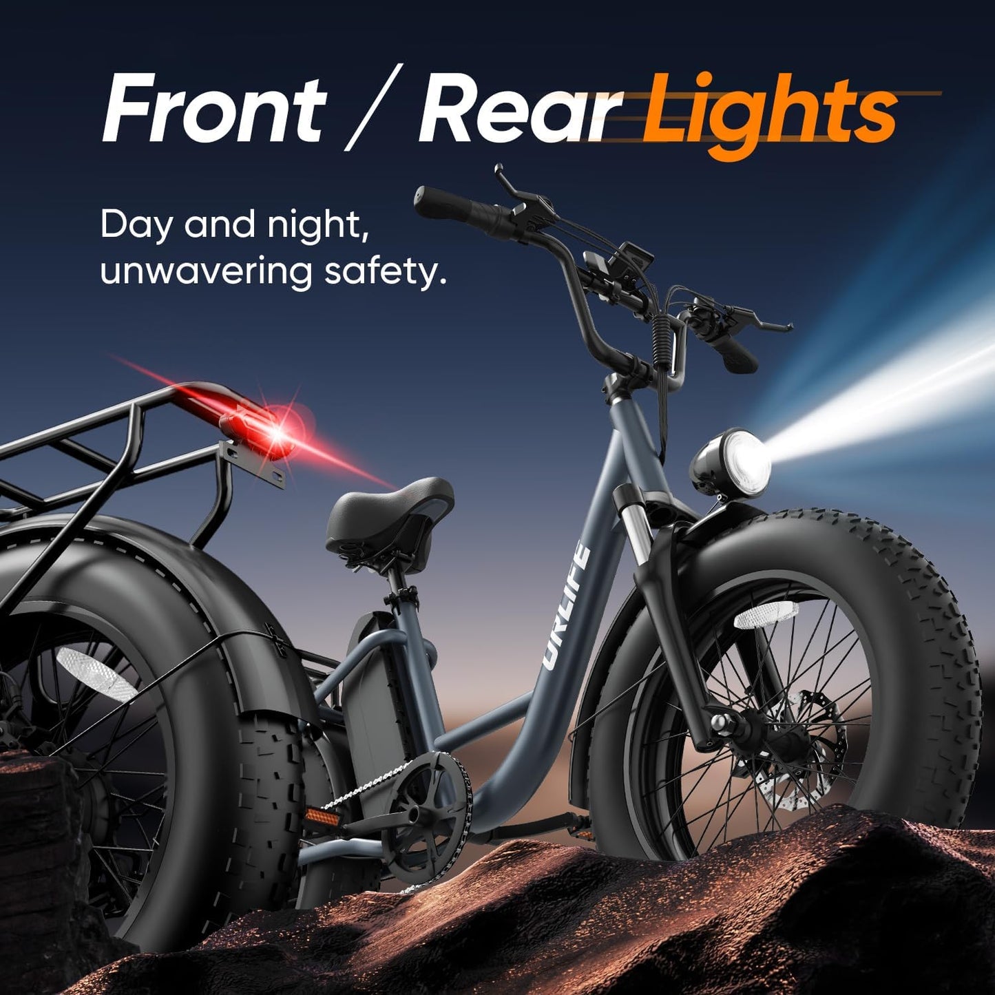 URLIFE 20" Electric Bike for Adults, Fat Tire Mountain Bike with Colorful LCD Display, Removable Battery, 7-Speed Derailleur Ebike Commute MTB