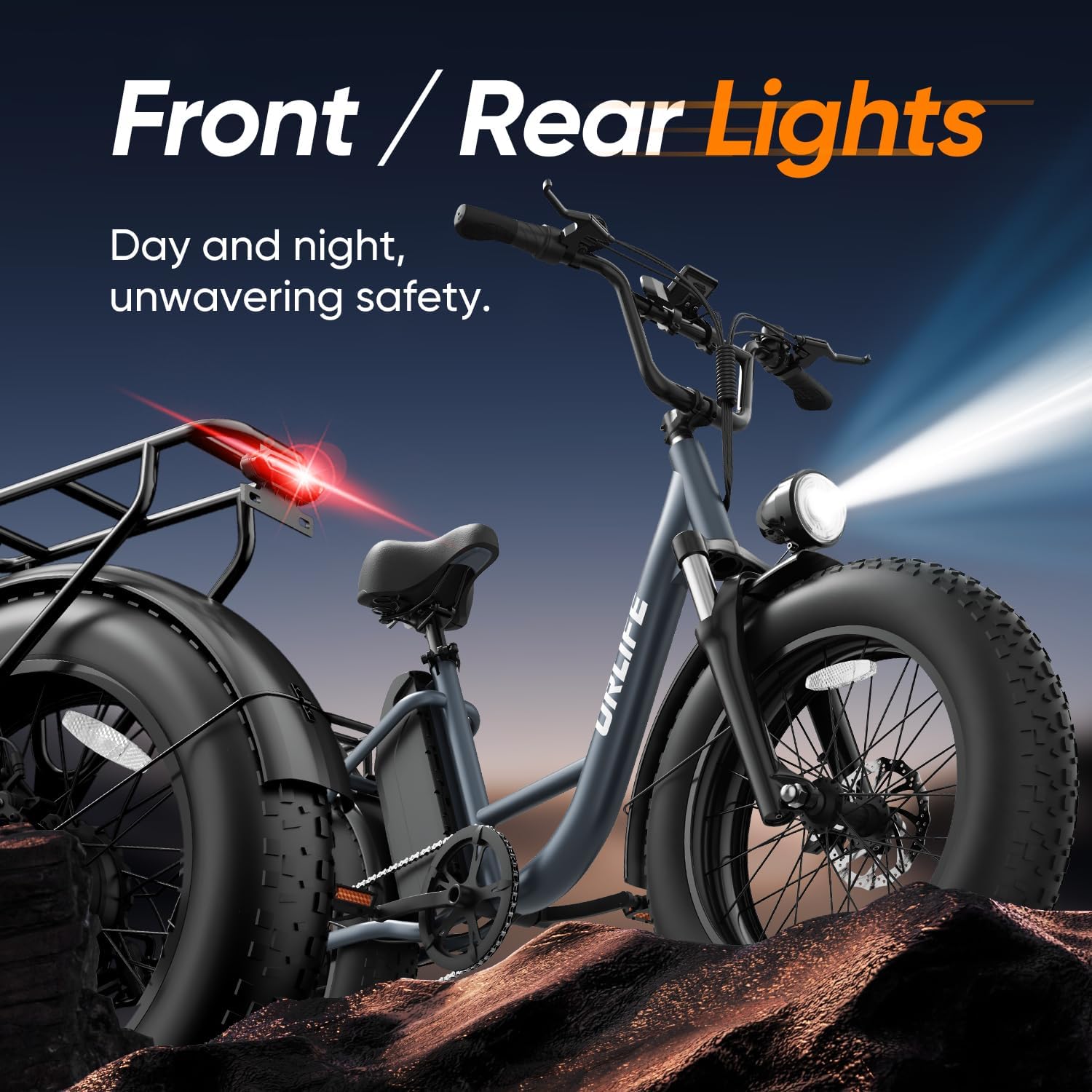 URLIFE 20" Electric Bike for Adults, Fat Tire Mountain Bike with Colorful LCD Display, Removable Battery, 7-Speed Derailleur Ebike Commute MTB
