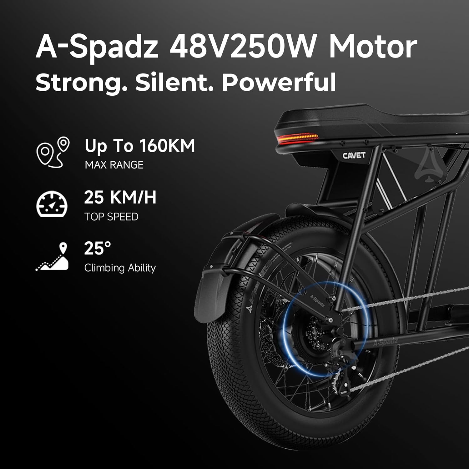 Cavet Air Fat Tire Electric Bike, 48V 250W Motor, 15.6AH Battery, 7-Speed Gears, Dual Seat, TFT Display, E-Bike for Men & Adults