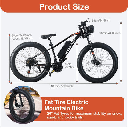26" Electric Bikes for Adults Fat Tire Electric Mountain Bike with 36V 10.4AH Battery&250W Motor E-bike 21Speed with LCD Display Electric Commuter Bicycle for Men and Women (26inch Fat Tire ebike)
