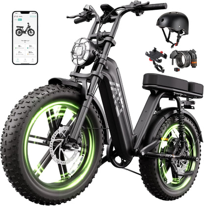 TST Electric Bike for Adults 1500W Peak 20" Fat Tire All-Terrain E-Bike 60 Miles Electric Dirt Bike for Road Sand Mountain Snow - 48V 15AH Battery Powered Electric Motorcycle for Adventure