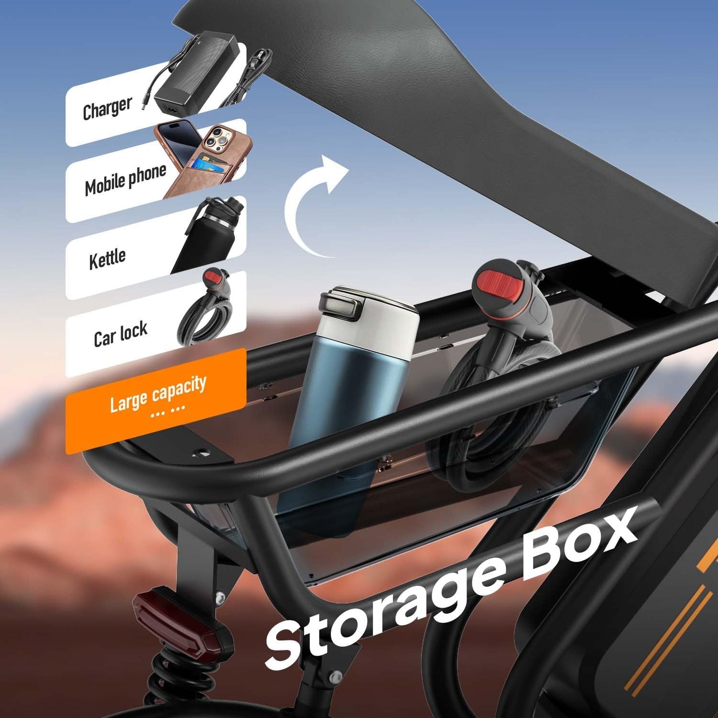 URLIFE 16" x 3.0 Electric Bike, 48V 13Ah Removable Battery, 250W Brushless Motor, 100km Range, Ebike with Dual Suspension, Lockable Storage Box for Teenagers and Adults (Black)