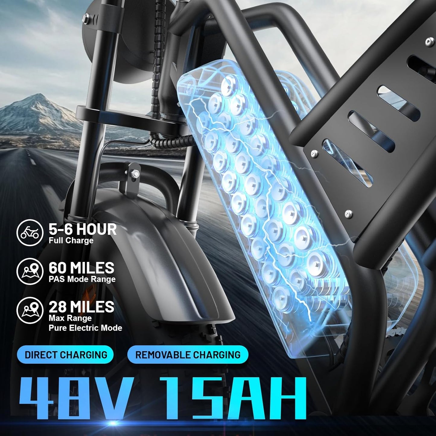 20" Fat Tire Electric Bike for Adults, 1500W Peak Motor E-Bike with 48V 15Ah Removable Battery, 60 Miles PAS Range, Dirt Electric Mountain Bicycles for Off Road and Commuting