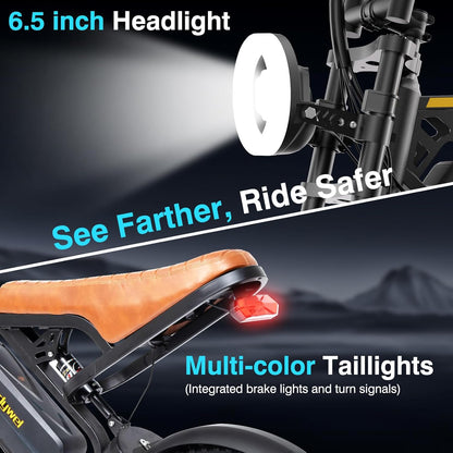 Bodywel M16 Fat Tire Electric Bike For Adult, 48V 13.5AH Removable Battery, 250W Brushless Motor, LCD Display, Dual Suspension, Disc Brakes, Headlight, Indicators for All Terrain