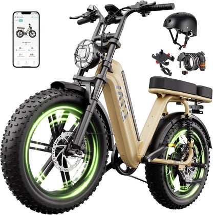 TST Electric Bike for Adults 1500W Peak 20" Fat Tire All-Terrain E-Bike 60 Miles Electric Dirt Bike for Road Sand Mountain Snow - 48V 15AH Battery Powered Electric Motorcycle for Adventure