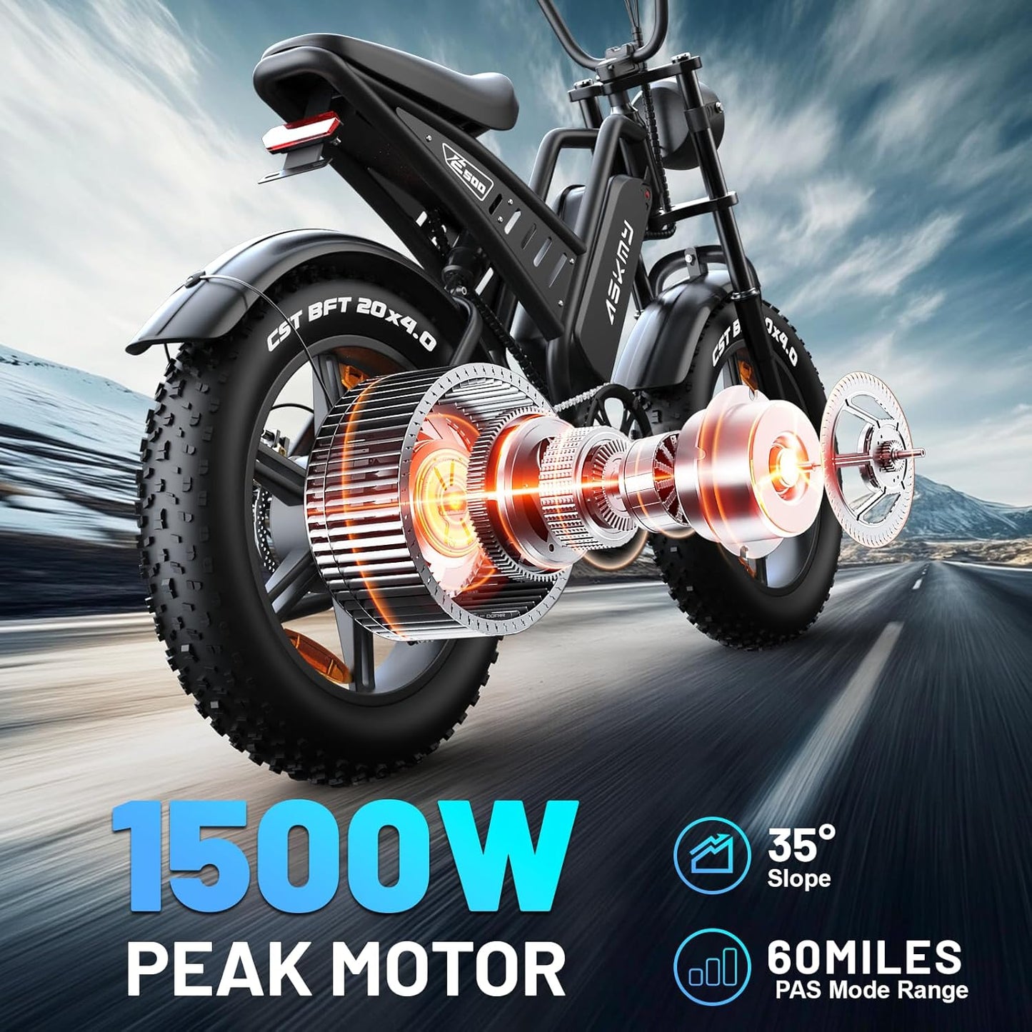 20" Fat Tire Electric Bike for Adults, 1500W Peak Motor E-Bike with 48V 15Ah Removable Battery, 60 Miles PAS Range, Dirt Electric Mountain Bicycles for Off Road and Commuting