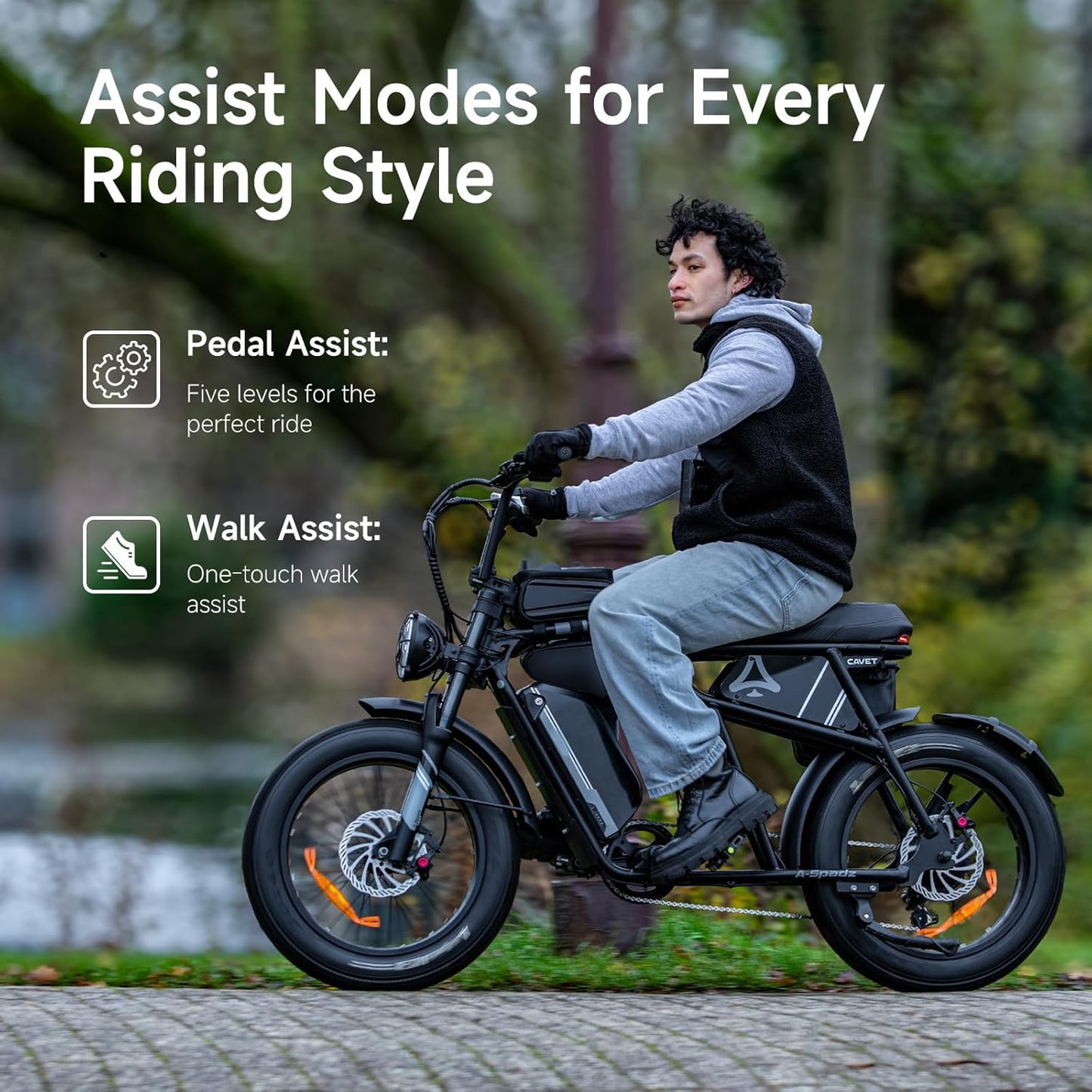 Cavet Air Fat Tire Electric Bike, 48V 250W Motor, 15.6AH Battery, 7-Speed Gears, Dual Seat, TFT Display, E-Bike for Men & Adults
