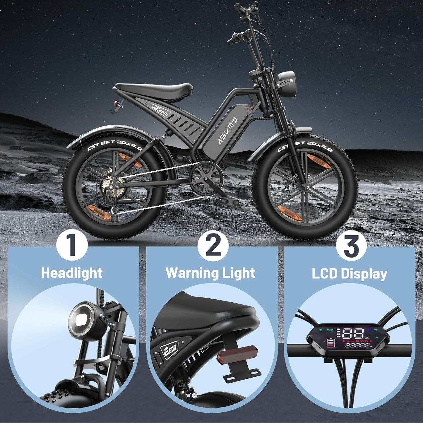 20" Fat Tire Electric Bike for Adults, 1500W Peak Motor E-Bike with 48V 15Ah Removable Battery, 60 Miles PAS Range, Dirt Electric Mountain Bicycles for Off Road and Commuting