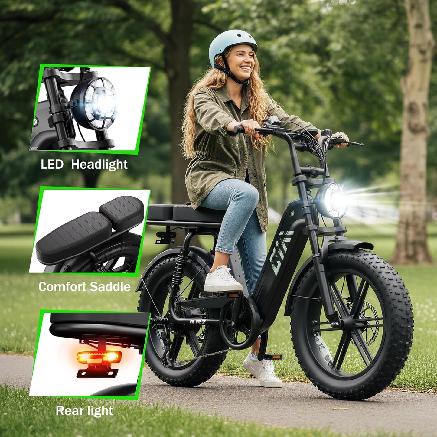 TST Electric Bike for Adults 1500W Peak 20" Fat Tire All-Terrain E-Bike 60 Miles Electric Dirt Bike for Road Sand Mountain Snow - 48V 15AH Battery Powered Electric Motorcycle for Adventure