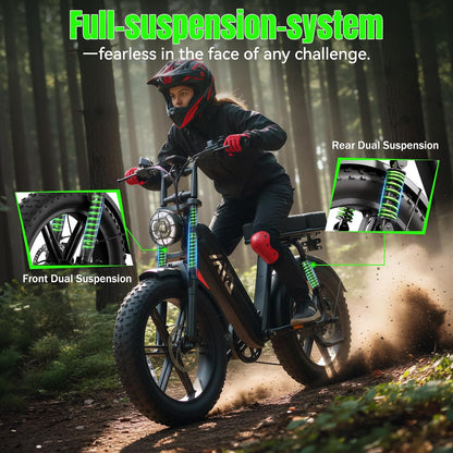 TST Electric Bike for Adults 1500W Peak 20" Fat Tire All-Terrain E-Bike 60 Miles Electric Dirt Bike for Road Sand Mountain Snow - 48V 15AH Battery Powered Electric Motorcycle for Adventure