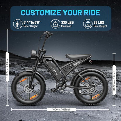 20" Fat Tire Electric Bike for Adults, 1500W Peak Motor E-Bike with 48V 15Ah Removable Battery, 60 Miles PAS Range, Dirt Electric Mountain Bicycles for Off Road and Commuting
