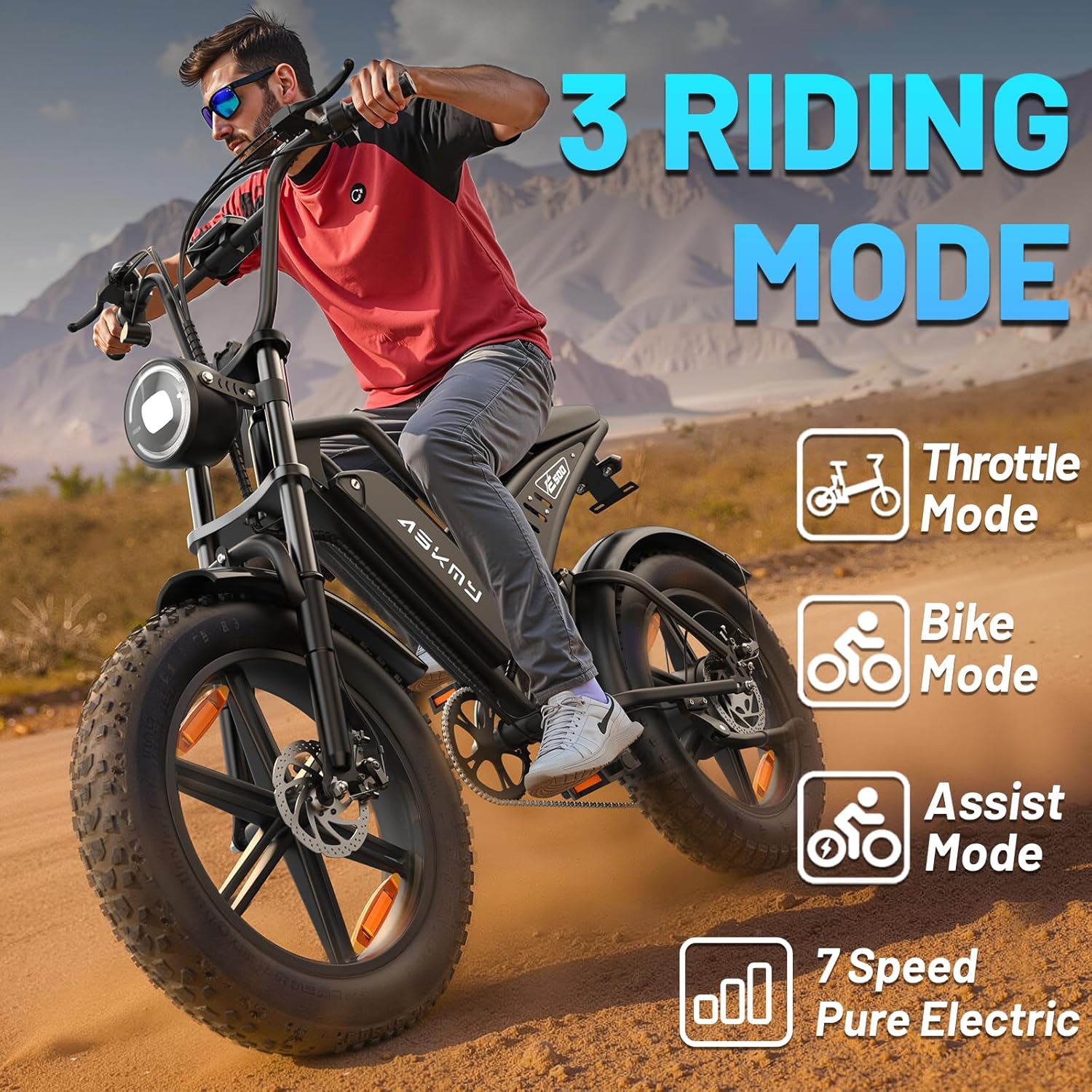 20" Fat Tire Electric Bike for Adults, 1500W Peak Motor E-Bike with 48V 15Ah Removable Battery, 60 Miles PAS Range, Dirt Electric Mountain Bicycles for Off Road and Commuting