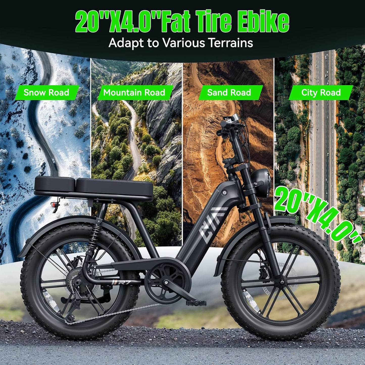 TST Electric Bike for Adults 1500W Peak 20" Fat Tire All-Terrain E-Bike 60 Miles Electric Dirt Bike for Road Sand Mountain Snow - 48V 15AH Battery Powered Electric Motorcycle for Adventure