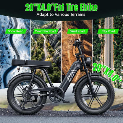 TST Electric Bike for Adults 1500W Peak 20" Fat Tire All-Terrain E-Bike 60 Miles Electric Dirt Bike for Road Sand Mountain Snow - 48V 15AH Battery Powered Electric Motorcycle for Adventure